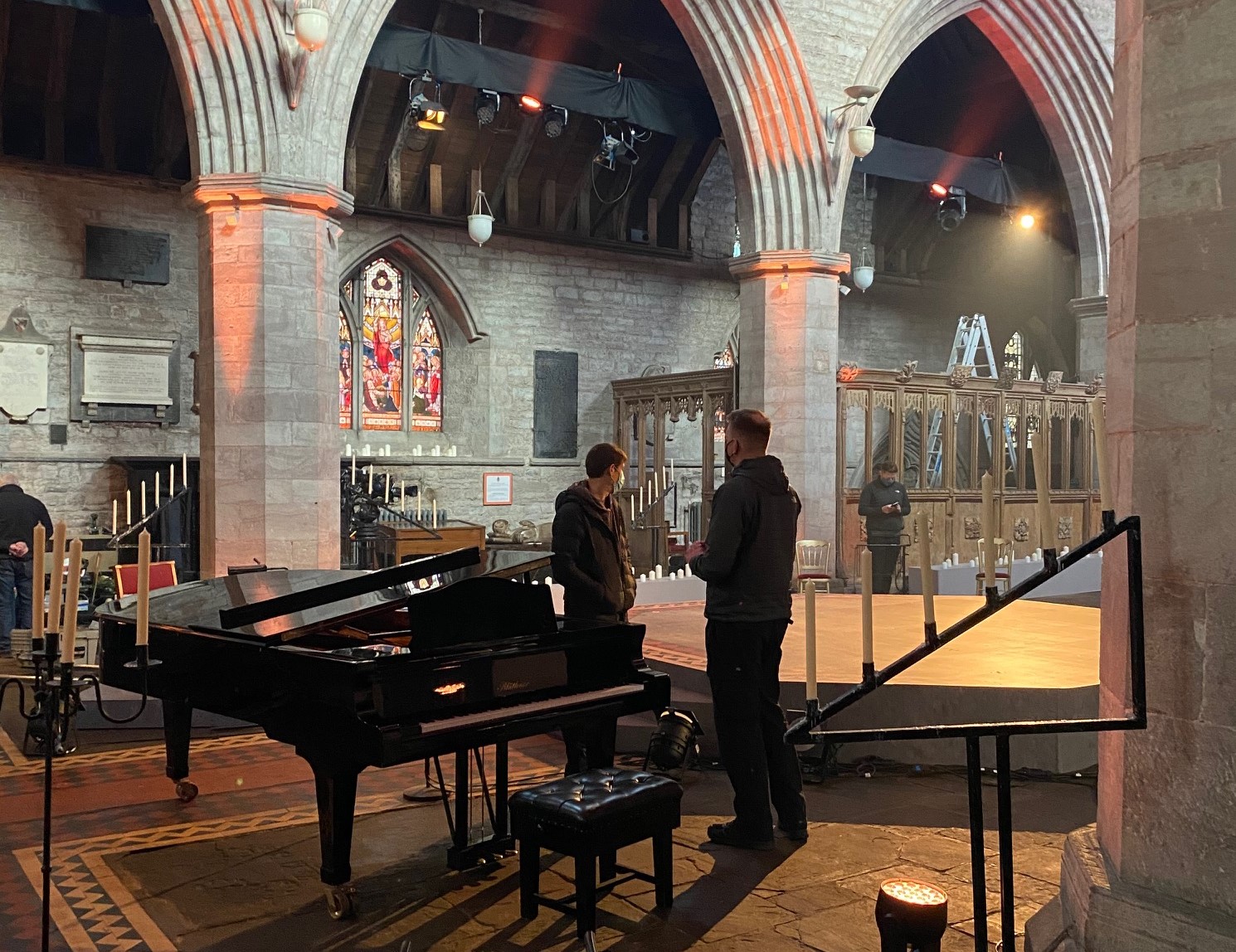 Setting up the cathedral for filming