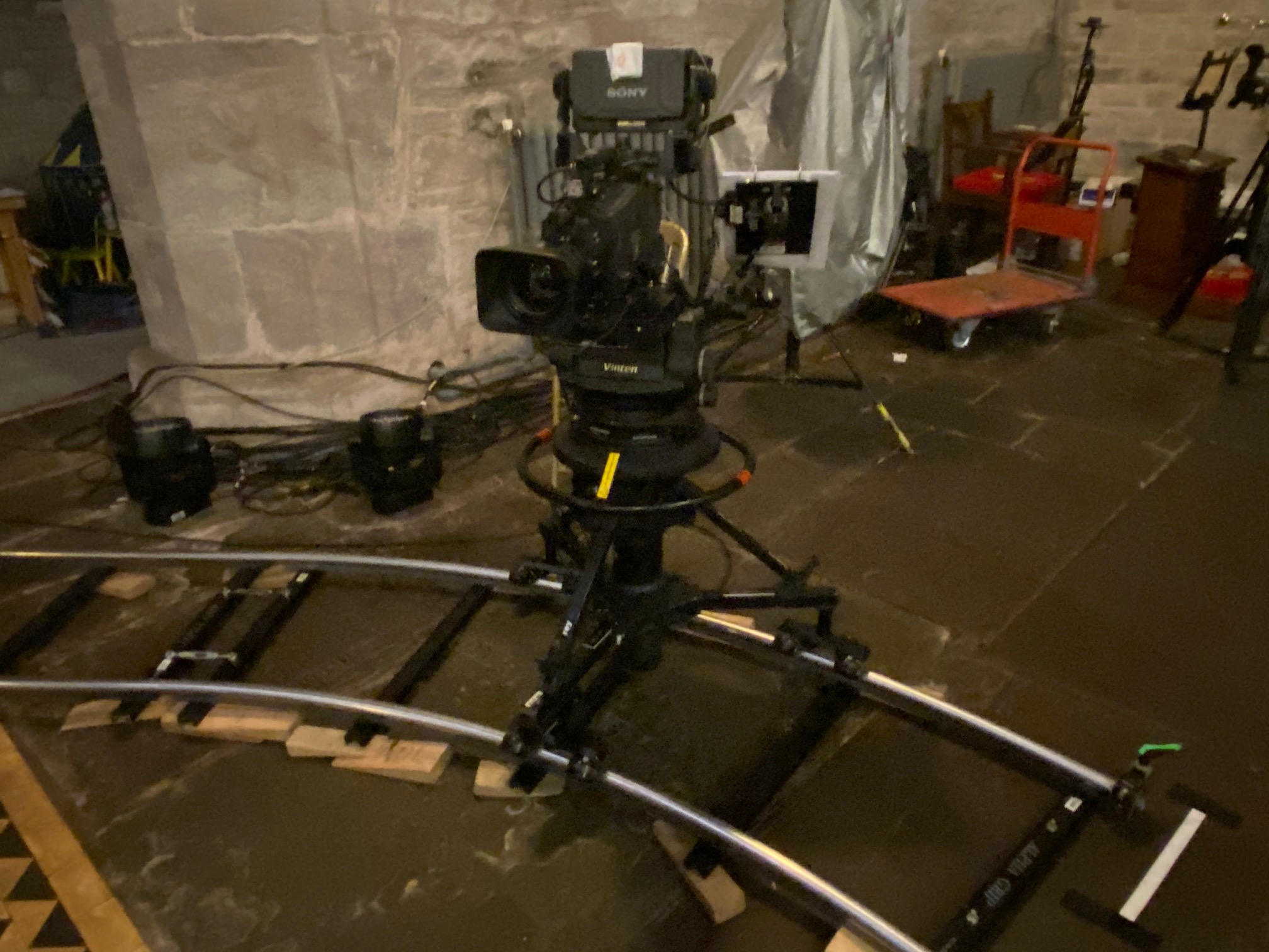 Huge amounts of tracking for the mobile filming were laid out in the cathedral